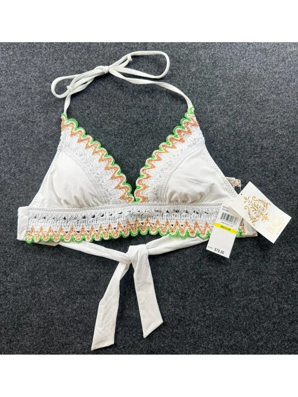 Becca‎ Womens Medium White Crochet Halter Tie Back Bikini Top NWT